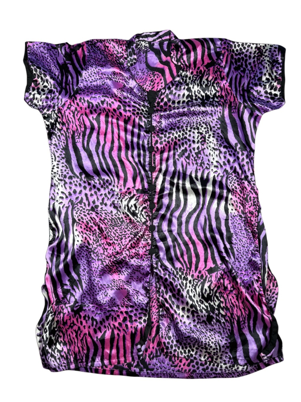 Vintage Satin Purple & Pink Animal Print One-Piece Muumuu